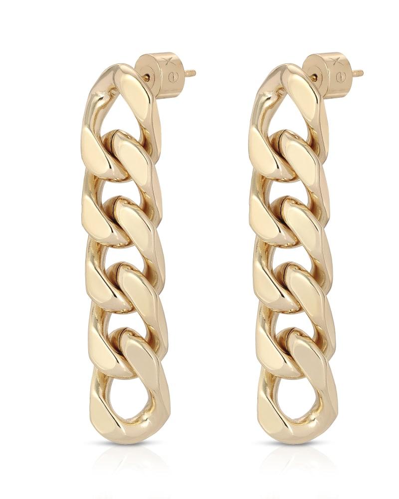 Front of a size one-size-fits-all Taraji 5 Link Drop Earrings Gold in Gold by Eklexic. | dia_product_style_image_id:282936